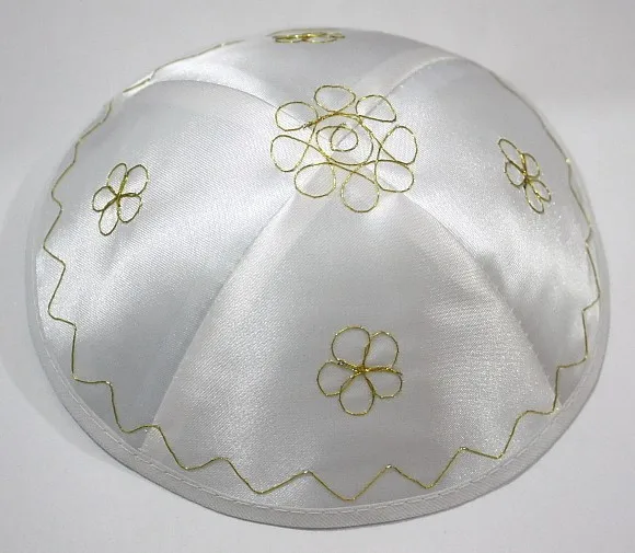 Белая атласная вышитая еврейская кипа YARMULKE KIPPOT