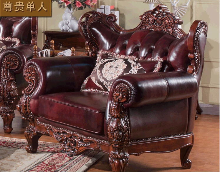 New Product Fashional Classical Solid wood with unique leather sofa 0409-S977B