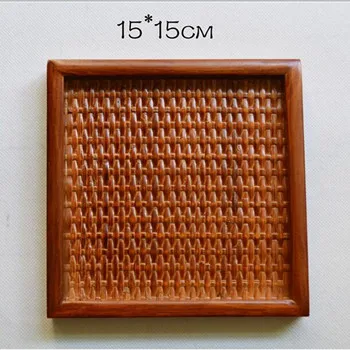 15X15CM Деревянный поднос ручной работы в японском стиле, деревянная тарелка из ротанга, кухонная посуда, Плетеный квадратный поднос для салата - Цвет: 15X15CM