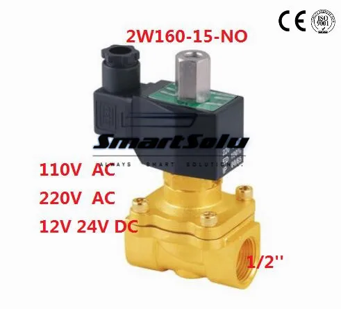 

Normally Open 1/2" bspp Electric Solenoid Valve 2/2 Way Water Air Gas Oil, 2W160-15K N/O,DC 12V 24V AC 110V 220V