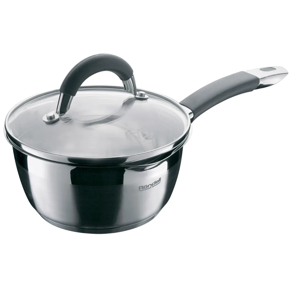 Ковш с крышкой Rondell Flamme RDS-026(объем 1,3 л.,Тройное вштампованное, а затем вплавленное дно, толщина дна 5 мм, Подходит для всех видов плит