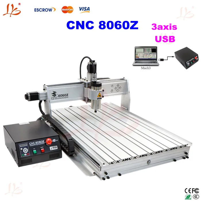 

Free shipping Mini CNC router 8060 1.5kw cnc machine with USB port , 3 axis cutting machine for wood metal copper