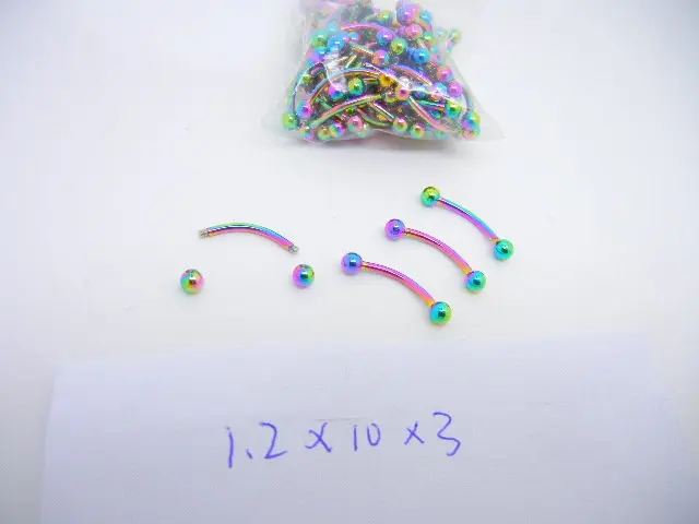 LOT100pcs Free Shippment Body Piercing Jewelry - Eyebrow Tragus Bar Piercing Curved Rainbow Color