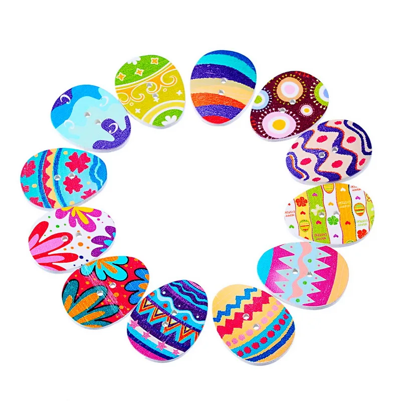 

FUNIQUE 10PCs Painted Easter Eggs Multicolor Wooden Buttons Crafts Scrapbooking Decorative Buttons Sewing Accessories
