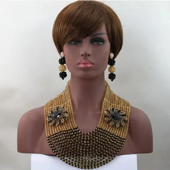 

Fabulous 14 layer Gold and Black Crystal Fashion Beads Jewelry Set African Lady Women Engagement Jewelry Set Free shipping WD065