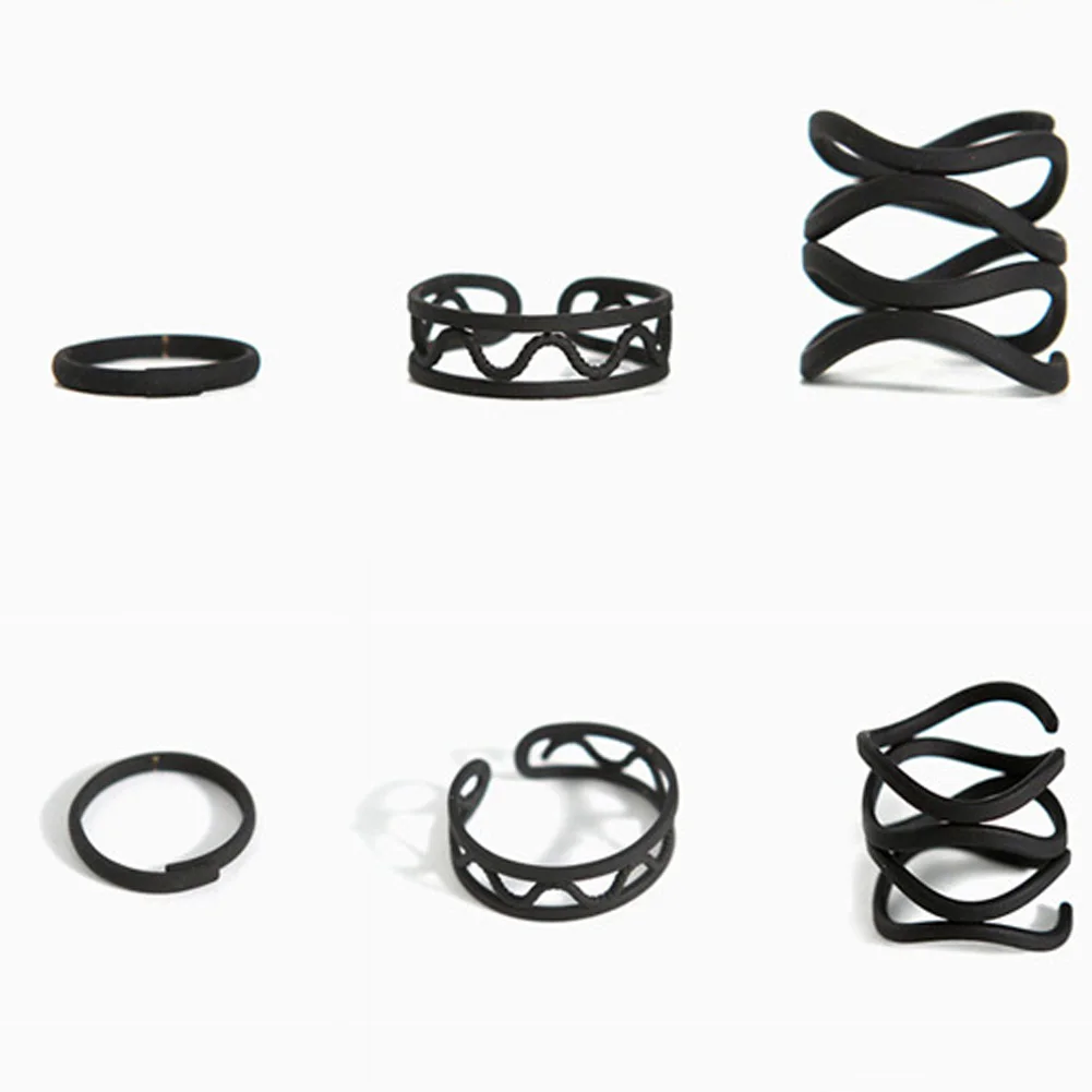 Набор черных женских колец средней длины в стиле панк 3 предмета|ring set|stack womenset rings |