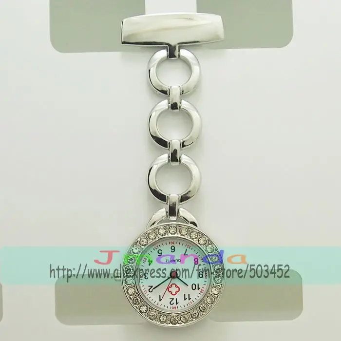 Круглые часы для медсестры с кристаллами Dail, модная медицинская сталь, часы с цепочкой, золотые и серебряные цвета на выбор, 100 шт./партия