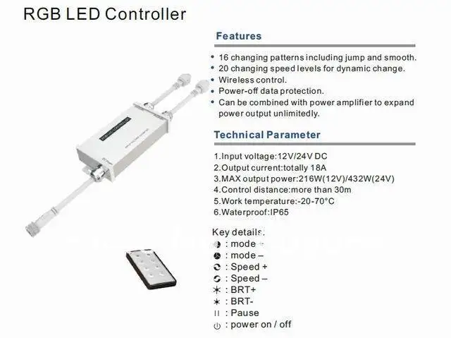 216/432 W IP65 водонепроницаемая светодиодная лента rgb led контроллер DC12/24 Вт 18A производства оснащены 8 радиочастотным пультом дистанционного управления панель общий анод от производителя(Сертификация CE& по ограничению на использование опасных материалов в производстве