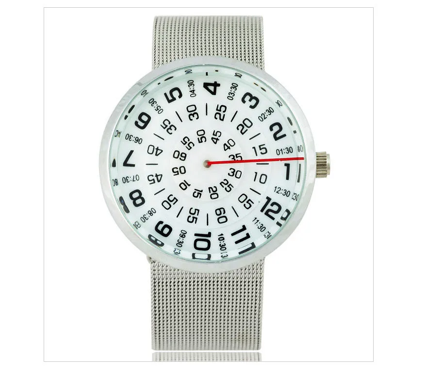 Новые модные женские кварцевые часы повернуть индикатор Нет руки дизайн циферблат нержавеющая сталь сетка группа для женщин наручные