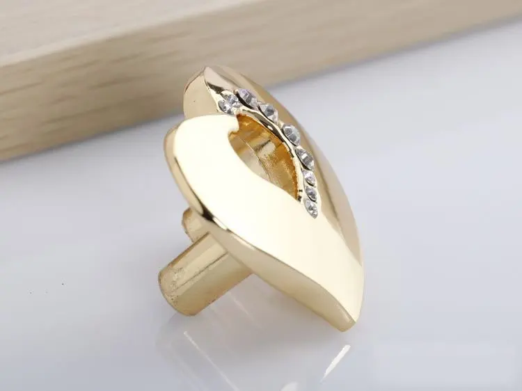 K9 Crystal Glass Gold Love Heart Handle Knob Cabinet Door New (Size: 35MM*20MM)
