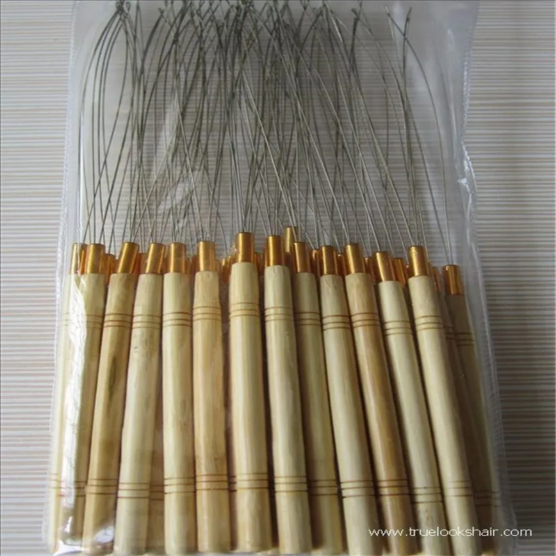 

50Pcs Hair Extensions Threader Wooden Handle Hook Loop Needle for Micro Nano Ring Beads Cold Fusion Hair Extension Hook Needle
