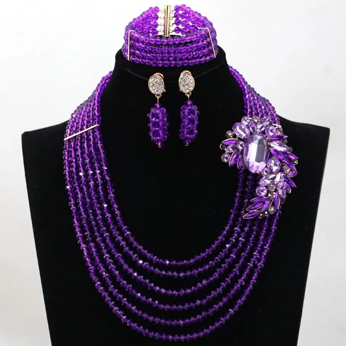 Purple Wedding Beads African Jewelry Set Crystal Rhinestone Bridal Necklace Earrings Jewelry Set for Women Free