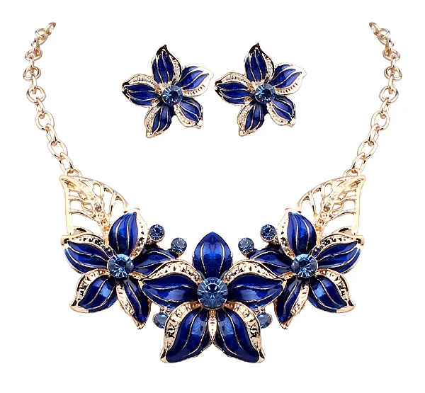 Модные ювелирные изделия женские аксессуары Роскошные хрустальные Цветочные Подвески массивное ожерелье с покрытием из сплава s JQ171 - Окраска металла: Blue