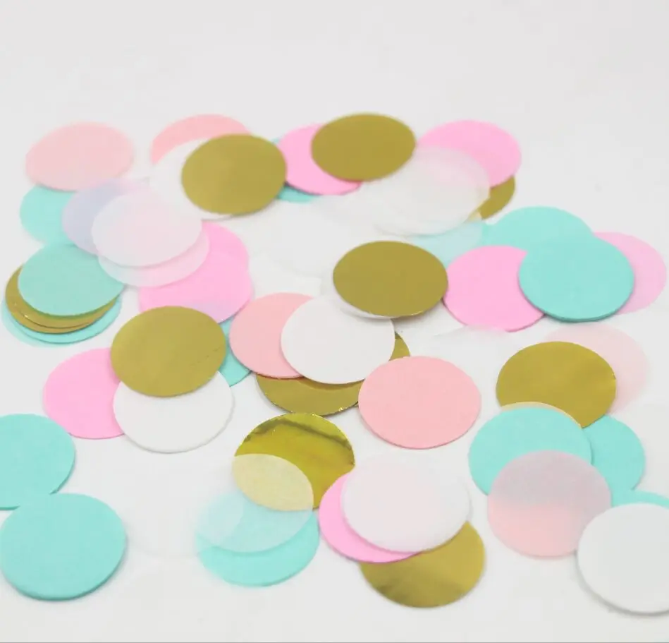 5000 pieces/pack) 1 Inch Mint Pink White& Gold Circle Confetti | Bridal Shower | Wedding Table Decor