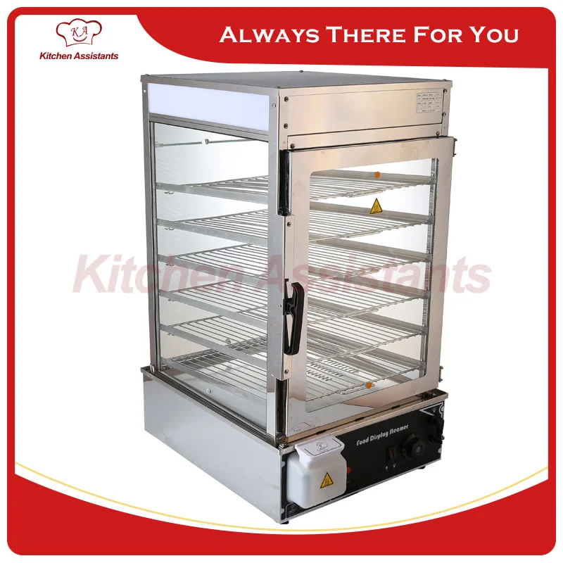 KA600L 110V 220V electric stainless steel electric bread bun food steamer display showcase with surrounded toughened glass