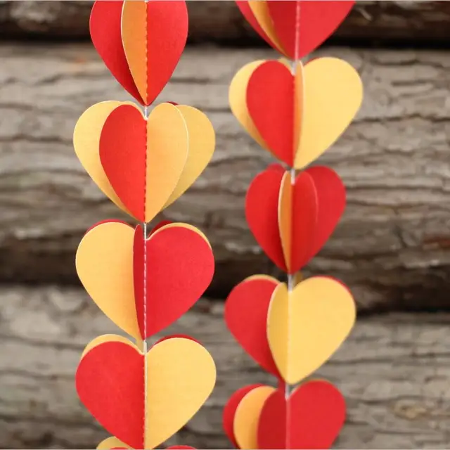 red yellow mix color 3d heart paper garland wedding birthday
