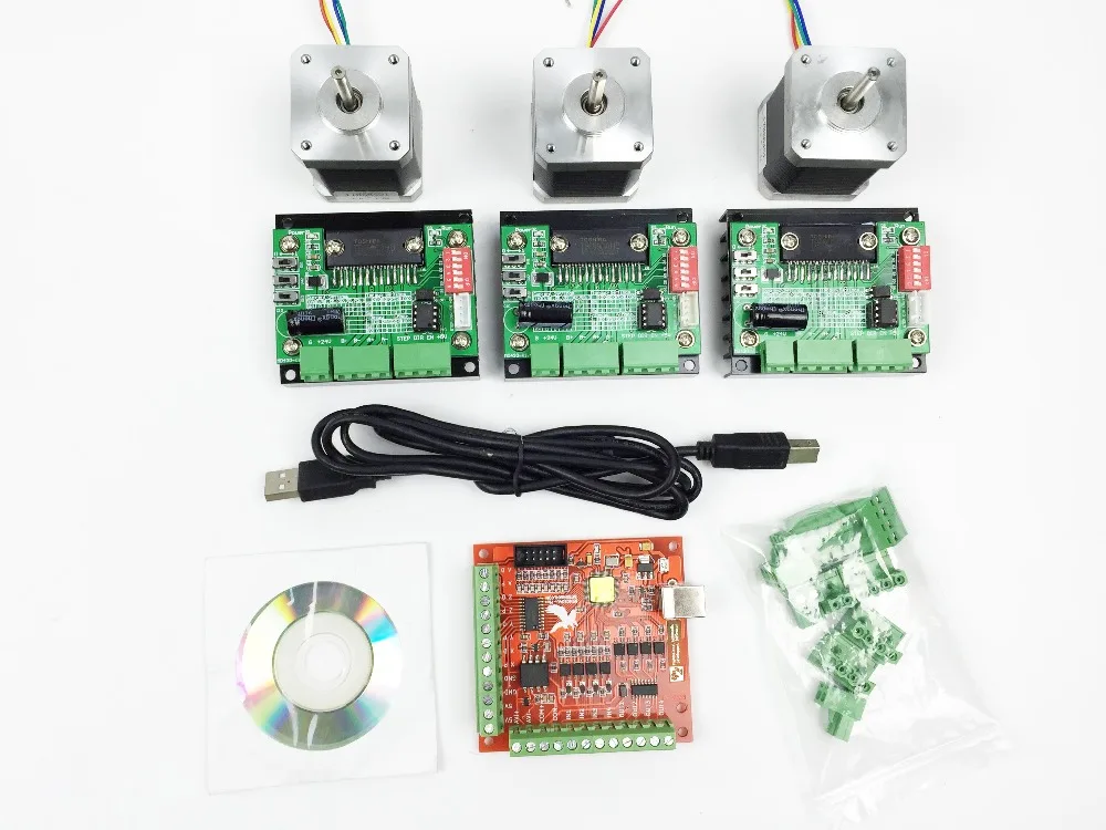 CNC mach3 USB 3 оси комплект, 3 предмета в комплекте TB6560 Драйвер + mach3 USB контроллер шагового двигателя доска + 3 шт. nema17 шаговый двигатель