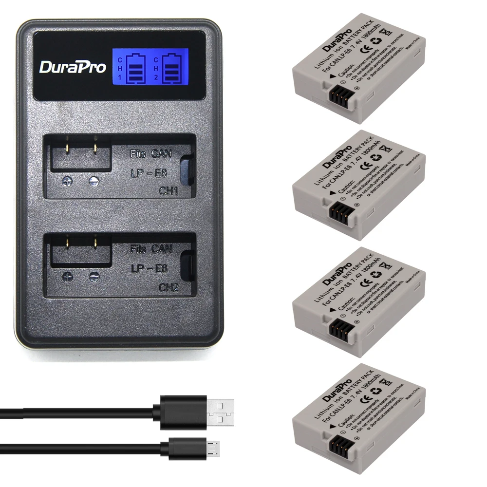 4 шт. LPE8 LP-E8 LP E8 Батарея+ ЖК-дисплей Дисплей USB Зарядное устройство для Canon EOS 550D 600D 650D 700D Rebel t2i T3i T4i T5i Поцелуй X4 X5 x6i X7