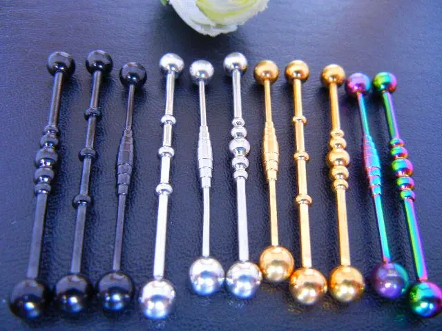 Lot 50pcs Free Shippment 14g Anodized Industrial Ear Barbells Body Jewelry Ear PiercingMIX Colors and Styles