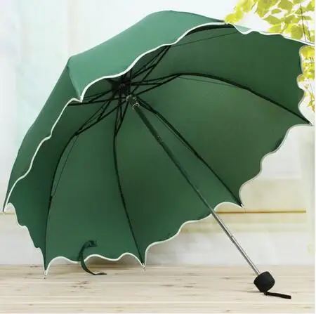 Высокое качество Радуга Мода Три-складной Анти-УФ солнце/дождь палка зонтик ручной большой зонтик - Цвет: Зеленый