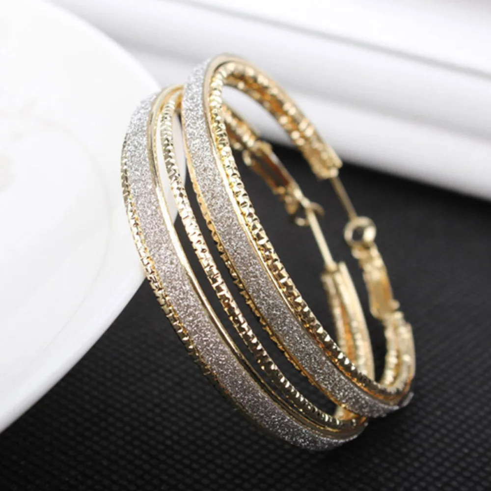 2016 Frosted Gold Silver Hoop Earrings Orecchini Women Jewelry