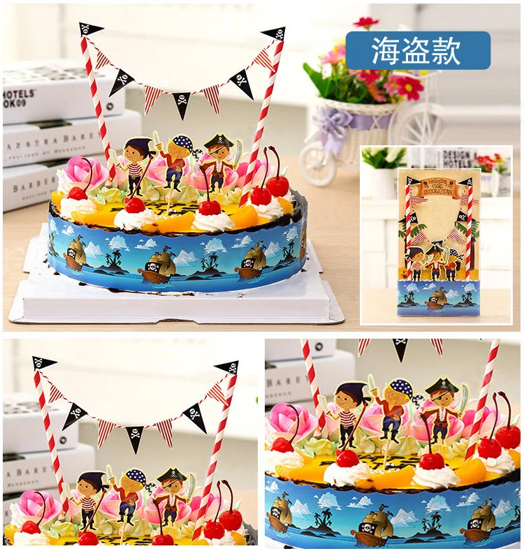 1 Pcs Le Pirate Drapeau Gateau Los Piratas Partie Bebe Spectacle Garcon D Anniversaire Gateau Kit L Ile Interieures Bleu Mer Vapeur Steamship Aliexpress