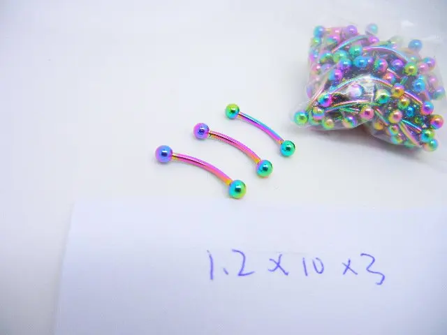 LOT100pcs Free Shippment Body Piercing Jewelry - Eyebrow Tragus Bar Piercing Curved Rainbow Color