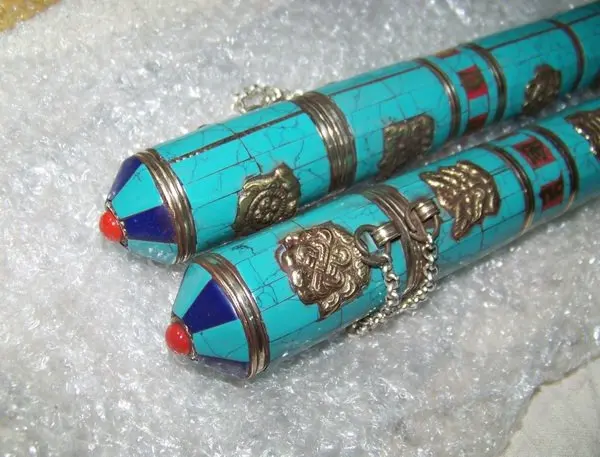 TBC811 тибетская латунная инкрустированная красочная Каменная Резная коробочка с ароматическими палочками, длинный цилиндр для благовоний, длина 23 см