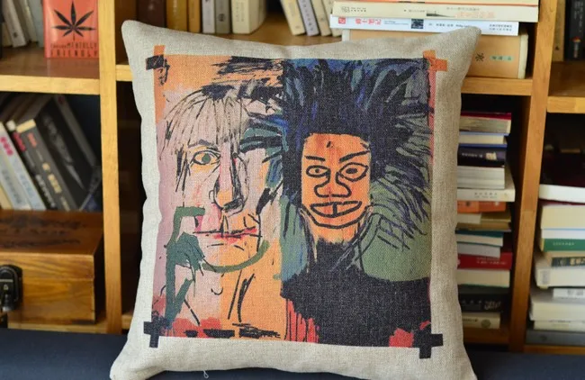 Граффити Basquiat простой ретро Хлопок Подушка с граффити, льняная Подушка автомобиля офисные подушки Декор 45*45 см