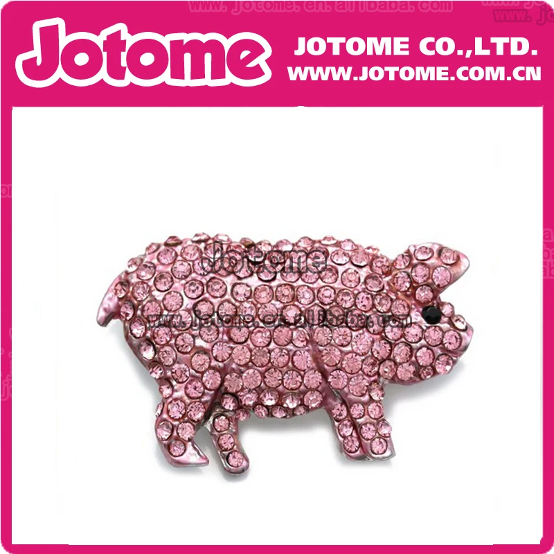 100pcs/lot 45mm Pig Farm Animal Brooch Pin Light Pink Rhinestone