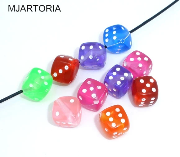 100PCs Mixed Transparent Acrylic Dice Spacer Beads 8x8mm Colorful