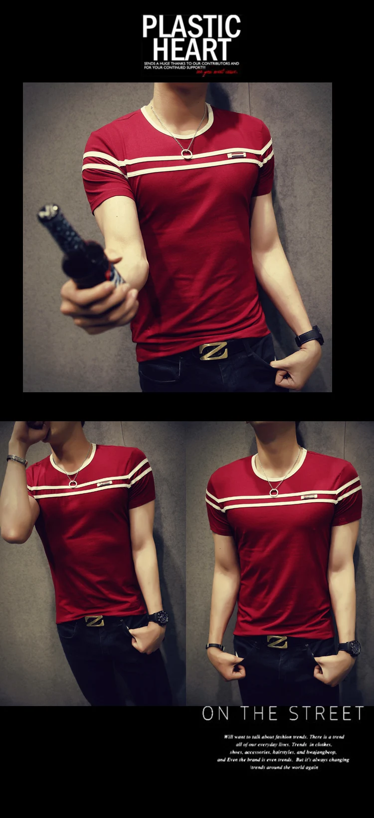 Men's Solid Color T-Shirt Fashion Short Sleeves Stripe Fold Slim Fit Casual 6 UT8vAEiXulaXXagOFbXd