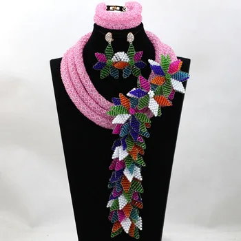 

2017 Jewelry Set Beaded Decoration Flowers Bohemia Beaded Temperament Necklace Pink Jewelry Set Free shipping WA951