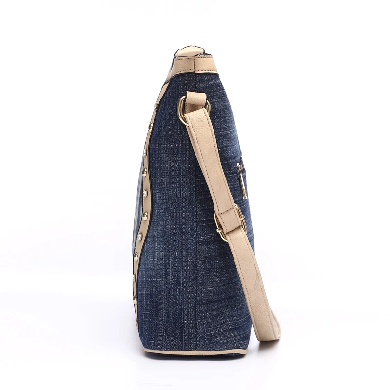 Annmouler نسائية المرقعة السيدات رسول حقائب أزياء الدنيم حقيبة الكتف الكرتون الطباعة crossbody حقيبة سستة Annmouler نسائية المرقعة السيدات رسول حقائب أزياء الدنيم حقيبة الكتف الكرتون الطباعة crossbody حقيبة سستة