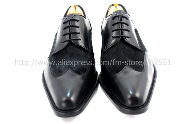 Free shipping adhesive craft handmade pure genuine calf leather men's dress/classic derby color black/horse hair shoe No.D56