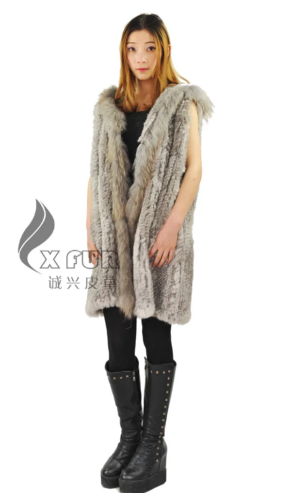 CX-G-B-68 осень зима Женская мода Имитация кроличьего меха с капюшоном меховой жилет пальто длинный жилет