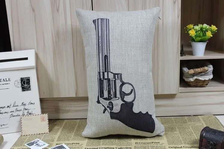 Пистолет Подушка, ретро Винтаж мир пистолет подушки, хлопок белье Подушка Home Decor диванную подушку