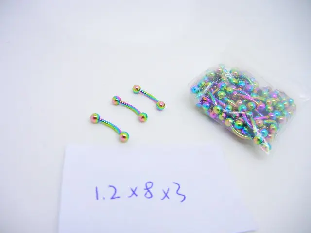 LOT100pcs Free Shippment Body Piercing Jewelry - Eyebrow Tragus Bar Piercing Curved Rainbow Color