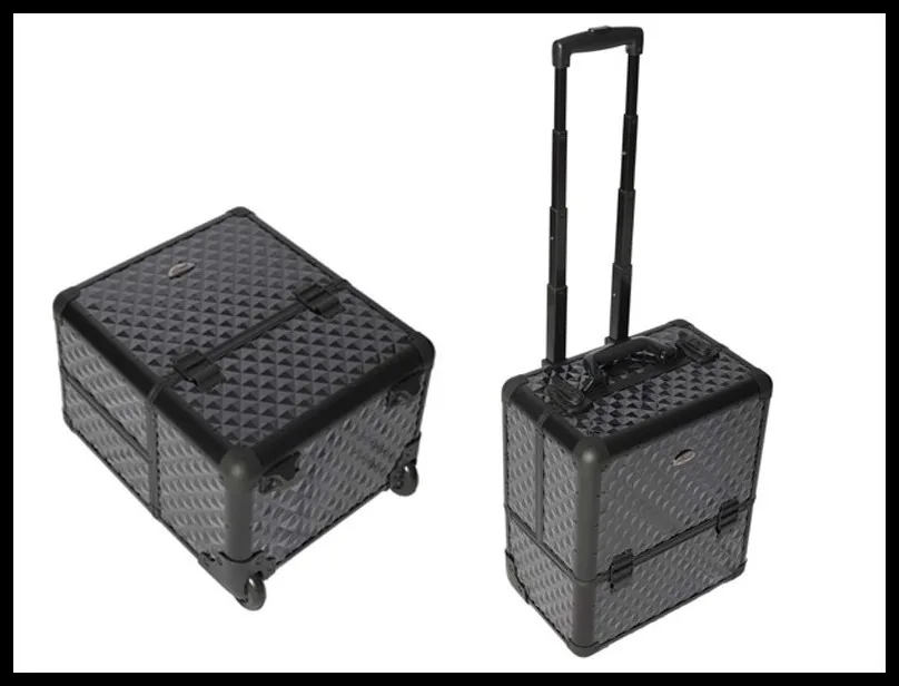 DHL,, алюминиевый косметический чехол на колесиках черного цвета