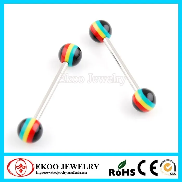 Body Piercing Rainbow Polyresin Balls Tongue Barbell Body Jewelry