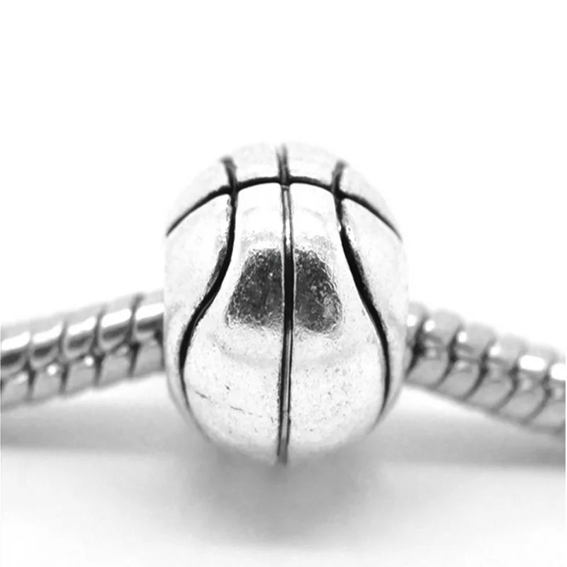 

LASPERAL 5PCs Silver Color Basketball Shape Big Hole Beads European Bracelets For Women DIY Supplies For Jewelry Accessories