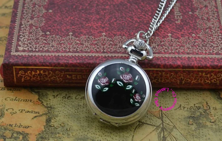 Цена, хорошее качество, элегантный женский для девочек Женский модный серебряный розовый покраска карманные часы ожерелье антибриттл час