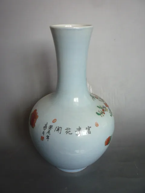 Редкие daoguang (1782-1850) Famille Розы Птица фарфоровая ваза, лучшая коллекция и украшения, Бесплатная доставка
