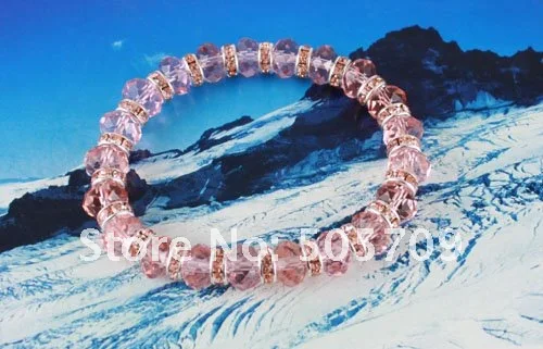 18 шт. Коричневый Rhinestone Rondelle Розовый кристалл браслет#20333