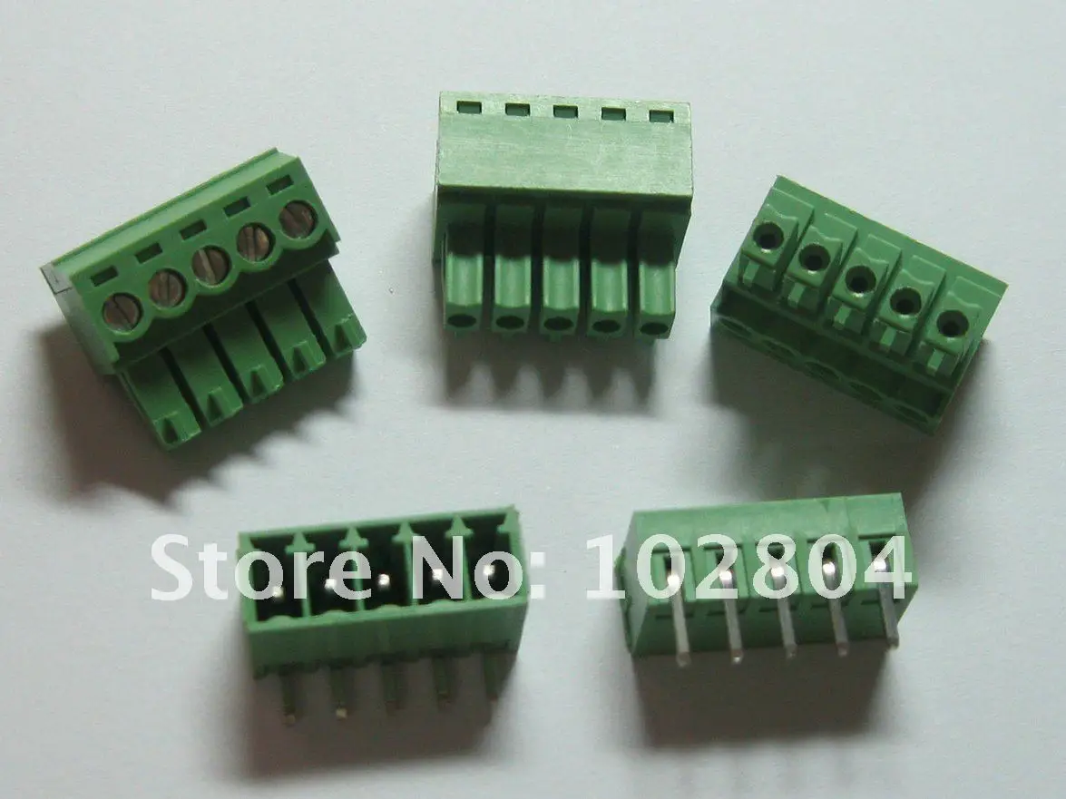 100 pcs Angle 5pin/way Pitch 3.5mm Screw Terminal Block Connector Green Color Pluggable Type with angle pin