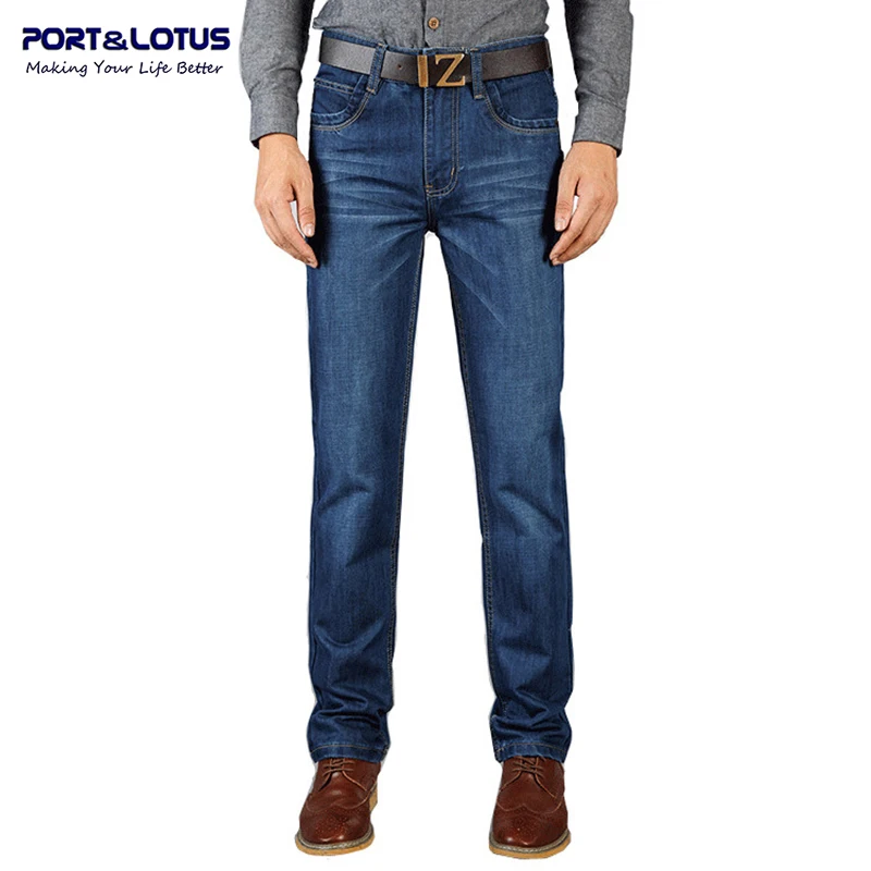 

Port&Lotus Fashion Business Jeans New Arrival With Zipper Fly Solid Color Straight Pants Slim Fit Men Jeans 030 wholesale