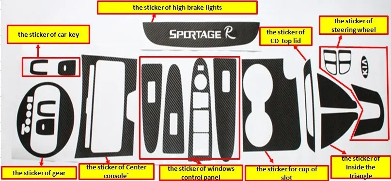 Полный набор наклеек из углеродного волокна для салона автомобиля для KIA SportageR Sportage R