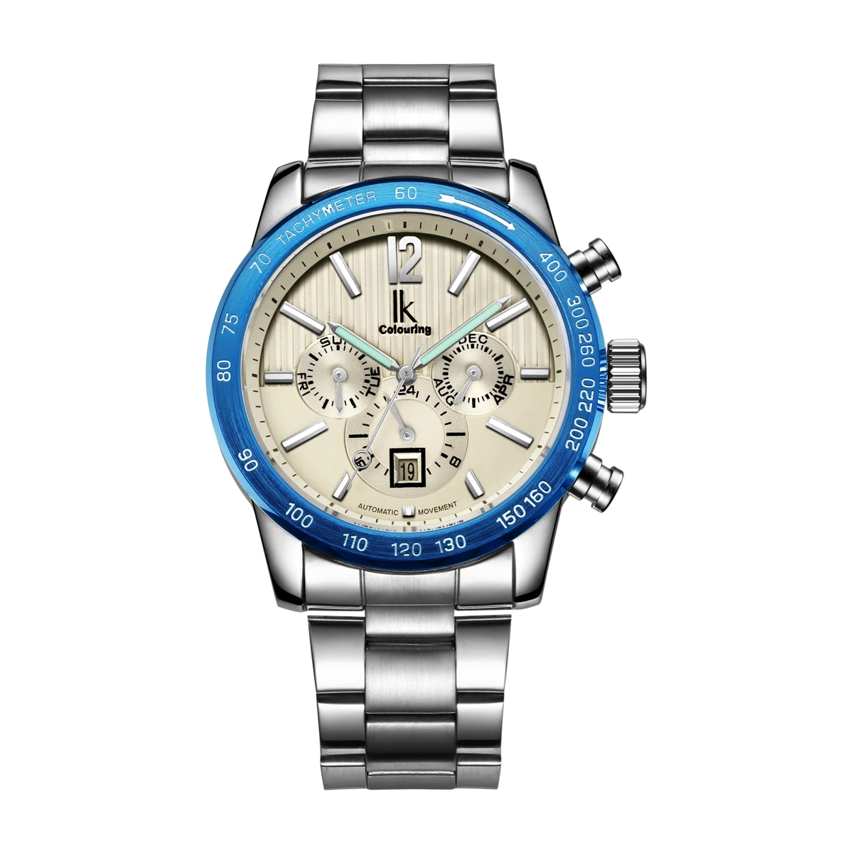 

IK Brand Luxury Automatic Mechanical Watches Men 24 Hours Calendar Luminous Silver Full Steel Business Watch Male Clock relojes