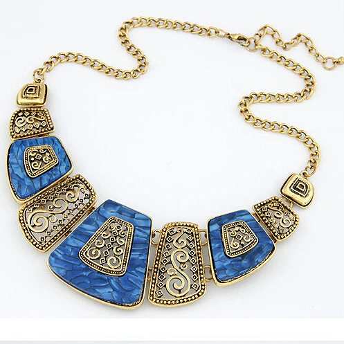

High Quality wholesale Trendy cheap jewelry Fashion vintage resin fan shape choker necklace