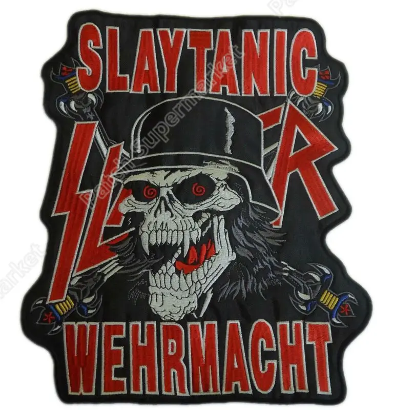 11," SLAYER SLATANIC WEHRMACHT вышитая задняя нашивка MC куртка Байкера Кожаная Куртка Железо На Аппликации хэви-метал, Рок Панк значок